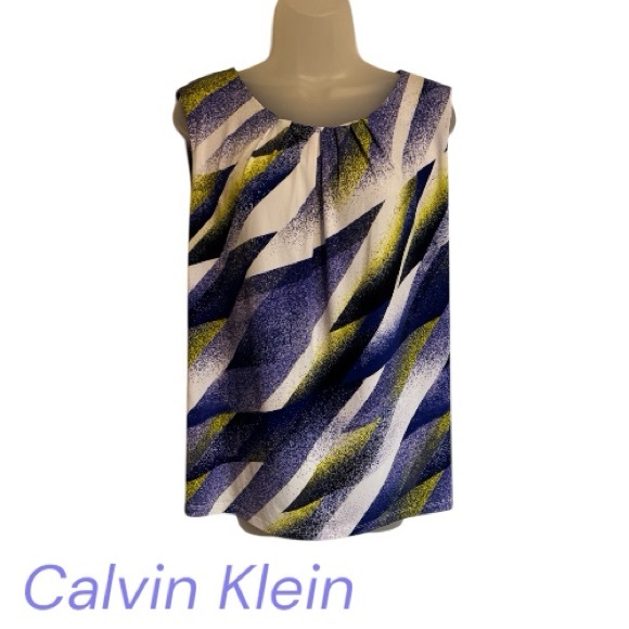 Calvin Klein Tops - NWOT Calvin Klein Purple, White & Yellow Print Sleeveless Blouse PLUS: 2X     #M